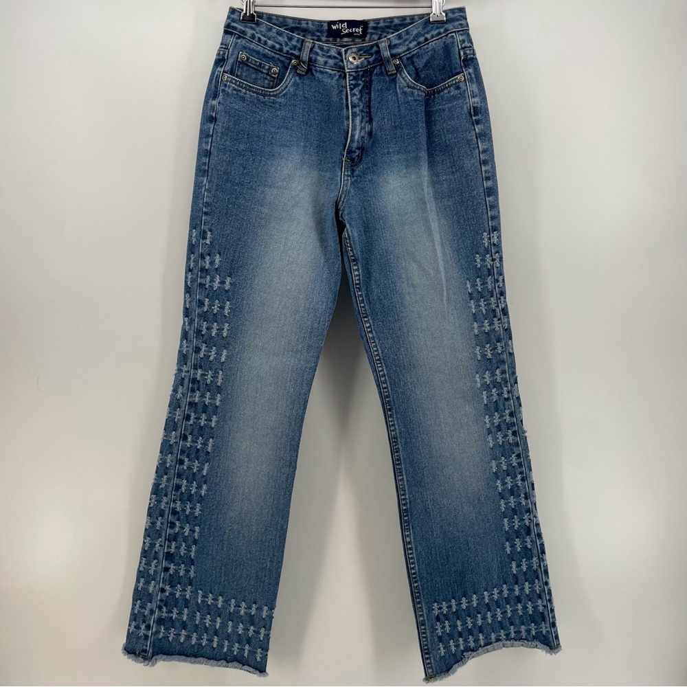 Wild Secret Juniors High Waist Jeans Blue Denim Textured Y2K 11